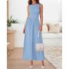 imageBTFBM Women 2025 Summer Sleeveless Ruched Maxi Dresses Boat Neck High Waist Wedding Guest Cocktail Tank Dress PocketsSky Blue