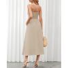 imageBTFBM Women 2025 Summer Spaghetti Strap Midi Dress Sleeveless V Neck Cutout Slit Casual Beach Party Maxi Dresses PocketsSolid Apricot