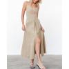 imageBTFBM Women 2025 Summer Spaghetti Strap Midi Dress Sleeveless V Neck Cutout Slit Casual Beach Party Maxi Dresses PocketsSolid Apricot
