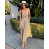 imageBTFBM Women 2025 Summer Spaghetti Strap Midi Dress Sleeveless V Neck Cutout Slit Casual Beach Party Maxi Dresses PocketsSolid Apricot