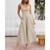 imageBTFBM Women 2025 Summer Spaghetti Strap Midi Dress Sleeveless V Neck Cutout Slit Casual Beach Party Maxi Dresses PocketsSolid Apricot