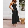 imageBTFBM Women 2025 Summer Spaghetti Strap Midi Dress Sleeveless V Neck Cutout Slit Casual Beach Party Maxi Dresses PocketsSolid Black