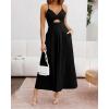 imageBTFBM Women 2025 Summer Spaghetti Strap Midi Dress Sleeveless V Neck Cutout Slit Casual Beach Party Maxi Dresses PocketsSolid Black