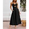 imageBTFBM Women 2025 Summer Spaghetti Strap Midi Dress Sleeveless V Neck Cutout Slit Casual Beach Party Maxi Dresses PocketsSolid Black
