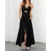 imageBTFBM Women 2025 Summer Spaghetti Strap Midi Dress Sleeveless V Neck Cutout Slit Casual Beach Party Maxi Dresses PocketsSolid Black