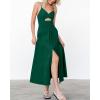 imageBTFBM Women 2025 Summer Spaghetti Strap Midi Dress Sleeveless V Neck Cutout Slit Casual Beach Party Maxi Dresses PocketsSolid Dark Green