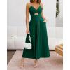 imageBTFBM Women 2025 Summer Spaghetti Strap Midi Dress Sleeveless V Neck Cutout Slit Casual Beach Party Maxi Dresses PocketsSolid Dark Green