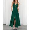 imageBTFBM Women 2025 Summer Spaghetti Strap Midi Dress Sleeveless V Neck Cutout Slit Casual Beach Party Maxi Dresses PocketsSolid Dark Green