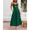 imageBTFBM Women 2025 Summer Spaghetti Strap Midi Dress Sleeveless V Neck Cutout Slit Casual Beach Party Maxi Dresses PocketsSolid Dark Green