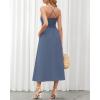 imageBTFBM Women 2025 Summer Spaghetti Strap Midi Dress Sleeveless V Neck Cutout Slit Casual Beach Party Maxi Dresses PocketsSolid Dark Grey Blue