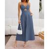 imageBTFBM Women 2025 Summer Spaghetti Strap Midi Dress Sleeveless V Neck Cutout Slit Casual Beach Party Maxi Dresses PocketsSolid Dark Grey Blue