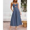 imageBTFBM Women 2025 Summer Spaghetti Strap Midi Dress Sleeveless V Neck Cutout Slit Casual Beach Party Maxi Dresses PocketsSolid Dark Grey Blue