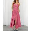 imageBTFBM Women 2025 Summer Spaghetti Strap Midi Dress Sleeveless V Neck Cutout Slit Casual Beach Party Maxi Dresses PocketsSolid Dark Pink