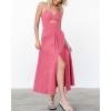 imageBTFBM Women 2025 Summer Spaghetti Strap Midi Dress Sleeveless V Neck Cutout Slit Casual Beach Party Maxi Dresses PocketsSolid Dark Pink