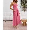 imageBTFBM Women 2025 Summer Spaghetti Strap Midi Dress Sleeveless V Neck Cutout Slit Casual Beach Party Maxi Dresses PocketsSolid Dark Pink