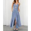 imageBTFBM Women 2025 Summer Spaghetti Strap Midi Dress Sleeveless V Neck Cutout Slit Casual Beach Party Maxi Dresses PocketsSolid Grey Blue