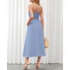 imageBTFBM Women 2025 Summer Spaghetti Strap Midi Dress Sleeveless V Neck Cutout Slit Casual Beach Party Maxi Dresses PocketsSolid Grey Blue