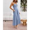 imageBTFBM Women 2025 Summer Spaghetti Strap Midi Dress Sleeveless V Neck Cutout Slit Casual Beach Party Maxi Dresses PocketsSolid Grey Blue