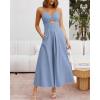 imageBTFBM Women 2025 Summer Spaghetti Strap Midi Dress Sleeveless V Neck Cutout Slit Casual Beach Party Maxi Dresses PocketsSolid Grey Blue