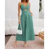 imageBTFBM Women 2025 Summer Spaghetti Strap Midi Dress Sleeveless V Neck Cutout Slit Casual Beach Party Maxi Dresses PocketsSolid Grey Green