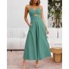 imageBTFBM Women 2025 Summer Spaghetti Strap Midi Dress Sleeveless V Neck Cutout Slit Casual Beach Party Maxi Dresses PocketsSolid Grey Green