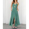 imageBTFBM Women 2025 Summer Spaghetti Strap Midi Dress Sleeveless V Neck Cutout Slit Casual Beach Party Maxi Dresses PocketsSolid Grey Green