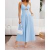 imageBTFBM Women 2025 Summer Spaghetti Strap Midi Dress Sleeveless V Neck Cutout Slit Casual Beach Party Maxi Dresses PocketsSolid Light Blue