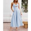 imageBTFBM Women 2025 Summer Spaghetti Strap Midi Dress Sleeveless V Neck Cutout Slit Casual Beach Party Maxi Dresses PocketsSolid Light Blue