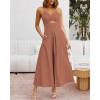 imageBTFBM Women 2025 Summer Spaghetti Strap Midi Dress Sleeveless V Neck Cutout Slit Casual Beach Party Maxi Dresses PocketsSolid Light Brown