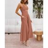 imageBTFBM Women 2025 Summer Spaghetti Strap Midi Dress Sleeveless V Neck Cutout Slit Casual Beach Party Maxi Dresses PocketsSolid Light Brown