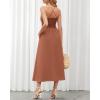 imageBTFBM Women 2025 Summer Spaghetti Strap Midi Dress Sleeveless V Neck Cutout Slit Casual Beach Party Maxi Dresses PocketsSolid Light Brown