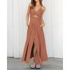 imageBTFBM Women 2025 Summer Spaghetti Strap Midi Dress Sleeveless V Neck Cutout Slit Casual Beach Party Maxi Dresses PocketsSolid Light Brown