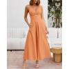 imageBTFBM Women 2025 Summer Spaghetti Strap Midi Dress Sleeveless V Neck Cutout Slit Casual Beach Party Maxi Dresses PocketsSolid Light Orange