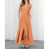 imageBTFBM Women 2025 Summer Spaghetti Strap Midi Dress Sleeveless V Neck Cutout Slit Casual Beach Party Maxi Dresses PocketsSolid Light Orange