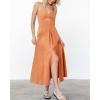 imageBTFBM Women 2025 Summer Spaghetti Strap Midi Dress Sleeveless V Neck Cutout Slit Casual Beach Party Maxi Dresses PocketsSolid Light Orange