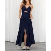 imageBTFBM Women 2025 Summer Spaghetti Strap Midi Dress Sleeveless V Neck Cutout Slit Casual Beach Party Maxi Dresses PocketsSolid Navy
