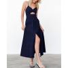imageBTFBM Women 2025 Summer Spaghetti Strap Midi Dress Sleeveless V Neck Cutout Slit Casual Beach Party Maxi Dresses PocketsSolid Navy