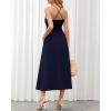 imageBTFBM Women 2025 Summer Spaghetti Strap Midi Dress Sleeveless V Neck Cutout Slit Casual Beach Party Maxi Dresses PocketsSolid Navy