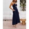 imageBTFBM Women 2025 Summer Spaghetti Strap Midi Dress Sleeveless V Neck Cutout Slit Casual Beach Party Maxi Dresses PocketsSolid Navy