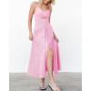 imageBTFBM Women 2025 Summer Spaghetti Strap Midi Dress Sleeveless V Neck Cutout Slit Casual Beach Party Maxi Dresses PocketsSolid Pink