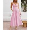imageBTFBM Women 2025 Summer Spaghetti Strap Midi Dress Sleeveless V Neck Cutout Slit Casual Beach Party Maxi Dresses PocketsSolid Pink