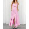 imageBTFBM Women 2025 Summer Spaghetti Strap Midi Dress Sleeveless V Neck Cutout Slit Casual Beach Party Maxi Dresses PocketsSolid Pink