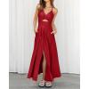 imageBTFBM Women 2025 Summer Spaghetti Strap Midi Dress Sleeveless V Neck Cutout Slit Casual Beach Party Maxi Dresses PocketsSolid Red