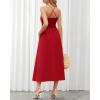 imageBTFBM Women 2025 Summer Spaghetti Strap Midi Dress Sleeveless V Neck Cutout Slit Casual Beach Party Maxi Dresses PocketsSolid Red