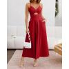 imageBTFBM Women 2025 Summer Spaghetti Strap Midi Dress Sleeveless V Neck Cutout Slit Casual Beach Party Maxi Dresses PocketsSolid Red
