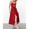 imageBTFBM Women 2025 Summer Spaghetti Strap Midi Dress Sleeveless V Neck Cutout Slit Casual Beach Party Maxi Dresses PocketsSolid Red