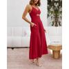 imageBTFBM Women 2025 Summer Spaghetti Strap Midi Dress Sleeveless V Neck Cutout Slit Casual Beach Party Maxi Dresses PocketsSolid Red