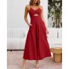 imageBTFBM Women 2025 Summer Spaghetti Strap Midi Dress Sleeveless V Neck Cutout Slit Casual Beach Party Maxi Dresses PocketsSolid Red