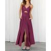 imageBTFBM Women 2025 Summer Spaghetti Strap Midi Dress Sleeveless V Neck Cutout Slit Casual Beach Party Maxi Dresses PocketsSolid Rose Purple