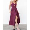 imageBTFBM Women 2025 Summer Spaghetti Strap Midi Dress Sleeveless V Neck Cutout Slit Casual Beach Party Maxi Dresses PocketsSolid Rose Purple